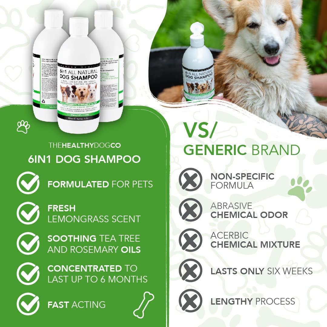 The Healthy Dog Co - 6 in 1 Dog Shampoo and Conditioner - Sensitive Dog Shampoo - 500ml